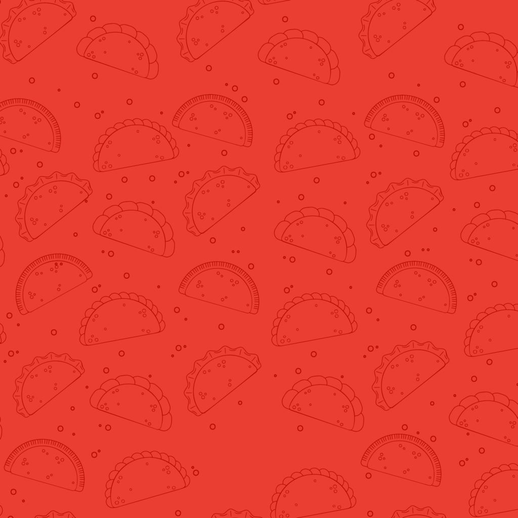 Outlines of empanadas against a red background